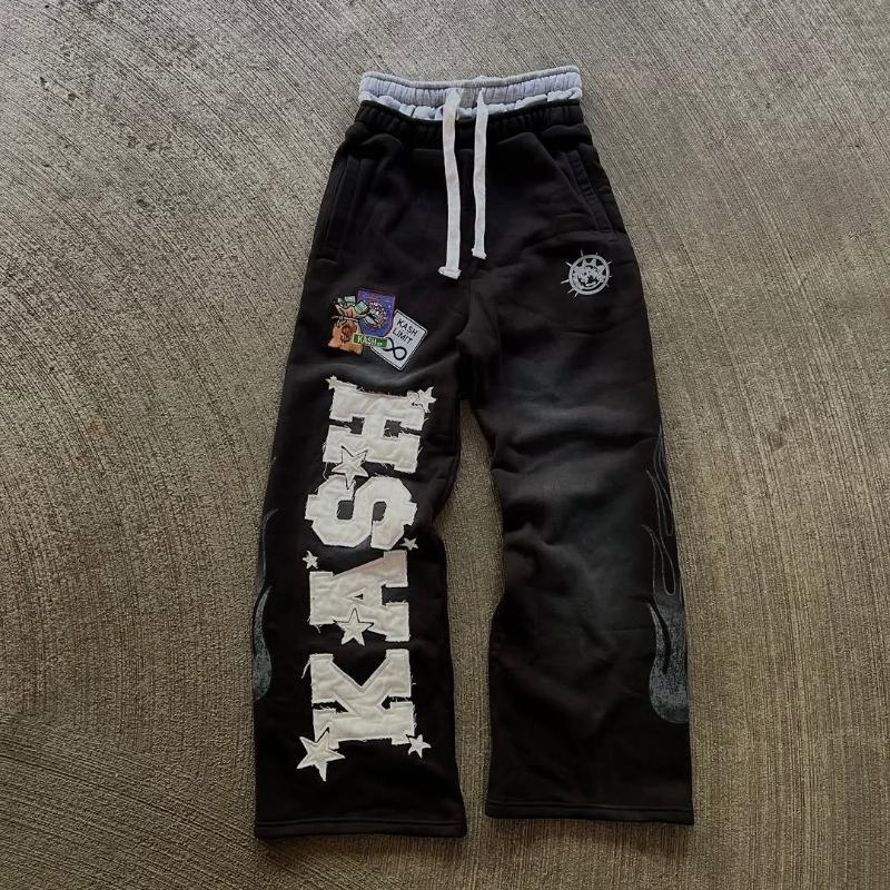 Европейский и американский уличный тренд мужские и женские свободные повседневные прямые брюки из вышитой ткани с принтом