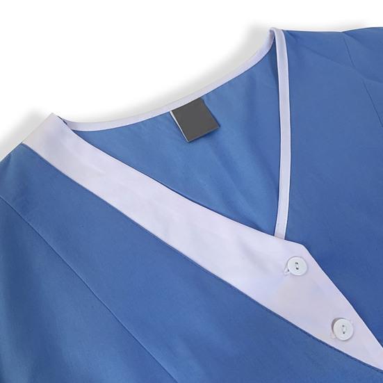 Топы для медсестер с v-образным вырезом и короткими рукавами, лоскутные цветные топы с карманами и пуговицами, декольте, топы для стоматологической хирургии, спецодежда