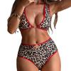 Hot-selling swimsuit women's leopard print contrasting bikini neck strap high waist gathering split swimsuit vacation swimsuit