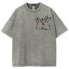 Stick Cartoon Rabbit Print Men's And Women's T-shirt Fashion Short-sleeve Washed and Distressed T-shirt Retro Style