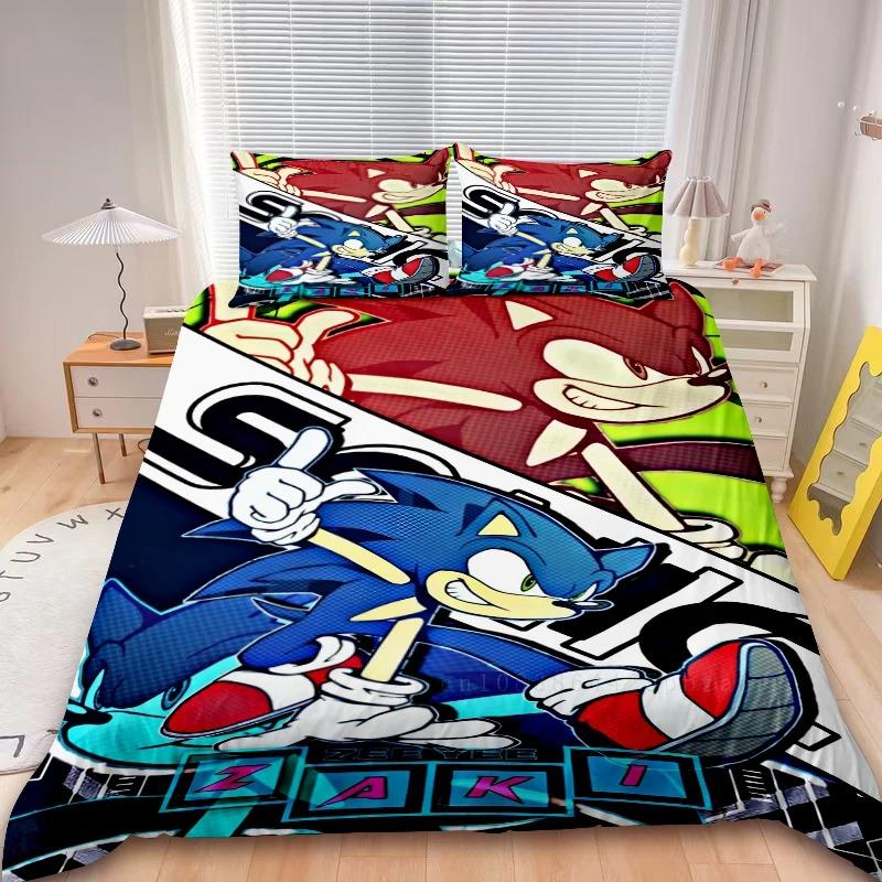 Sonic Duvet Cover Sonic Kids Cool Bedding Set Comforter Cover Set for Bedroom Decor Queen King Full Size single double bed