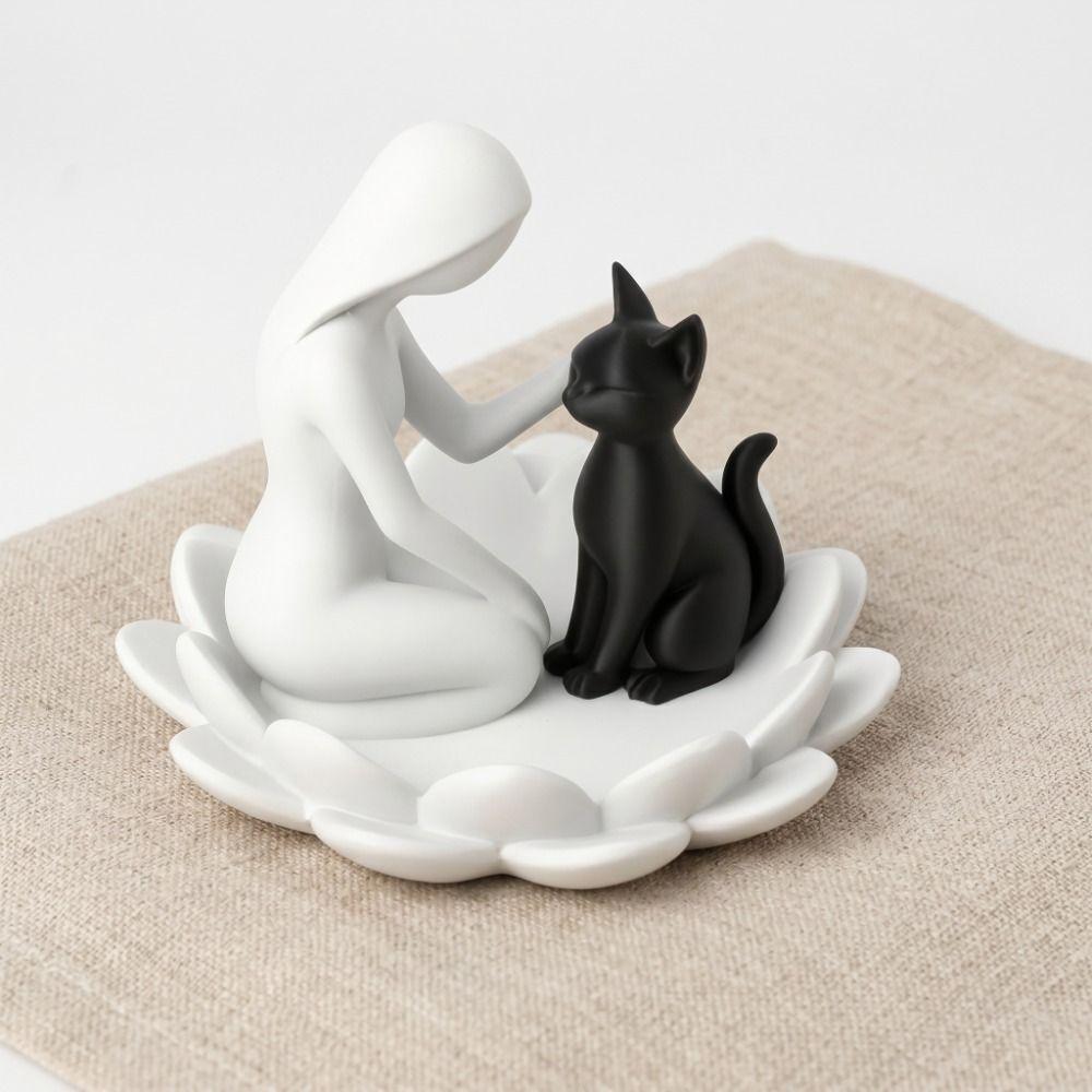 Creative Girl And Cat Statue 3D Printed Lotus Cat Sculpture Collection Desktop Ornaments Home
