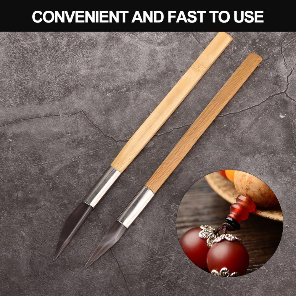 2Pcs Agate Material Jewelry Polishing Tool Wooden Handle Jewelry Tools Agate Burnisher Clay Craft