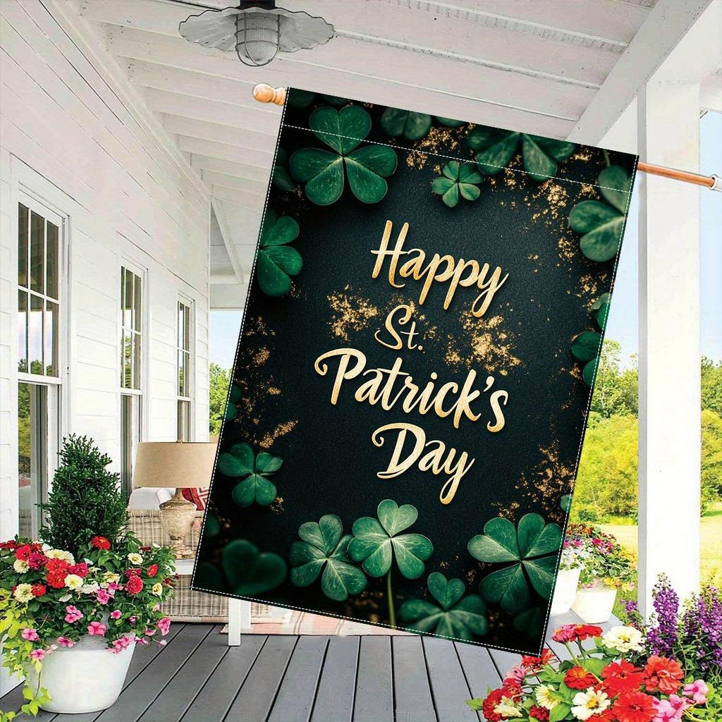 Happy St. Patrick's Day Double-Sided Garden Flag , Durable Polyester, Outdoor Lawn & Yard Decor, No Power Needed
