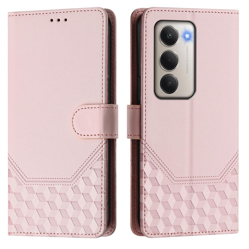 Для Xiaomi Redmi 15 4G (США) (171 мм) Чехол для телефона из кожи с рисунком в виде сот и защитой от RFID, с ремешком.