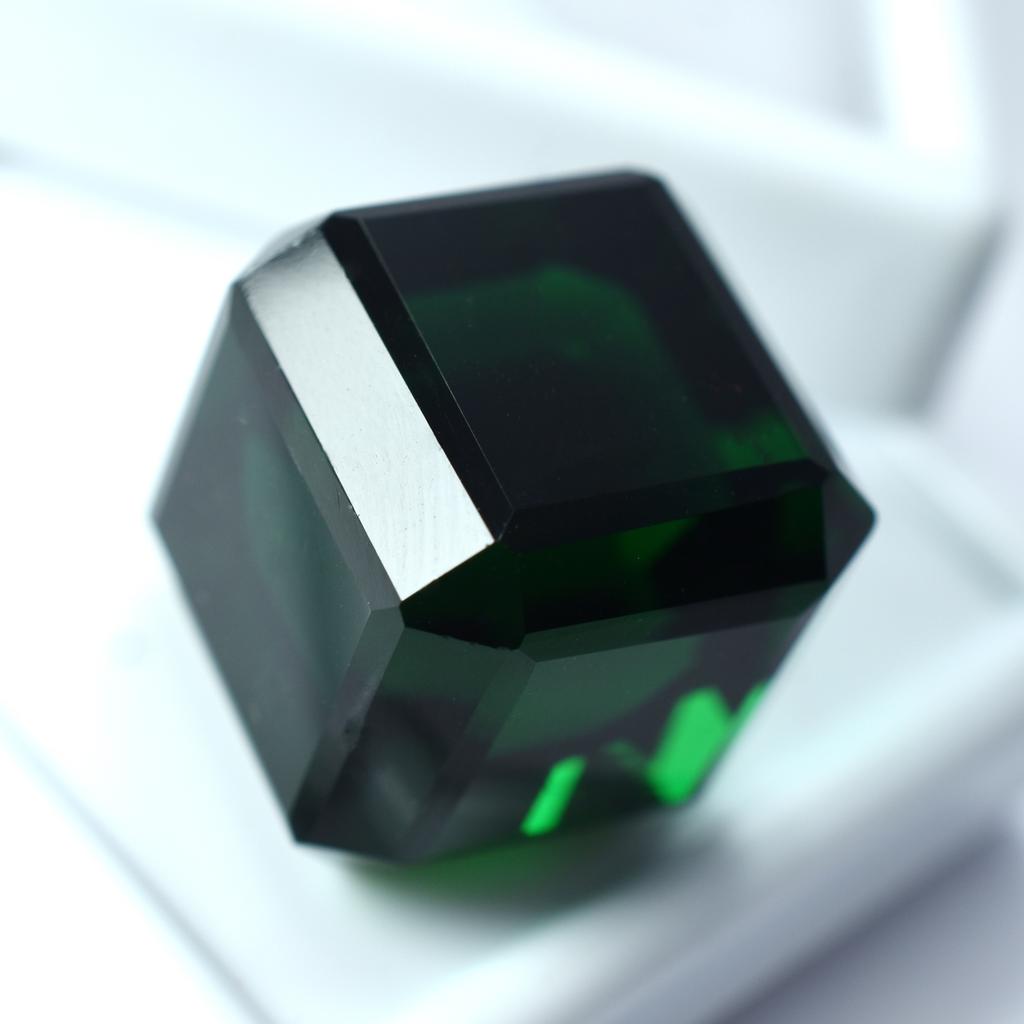 Lab-Created Brazilian Green Topaz 50.40 Ct Cube Cut Loose Gemstone
