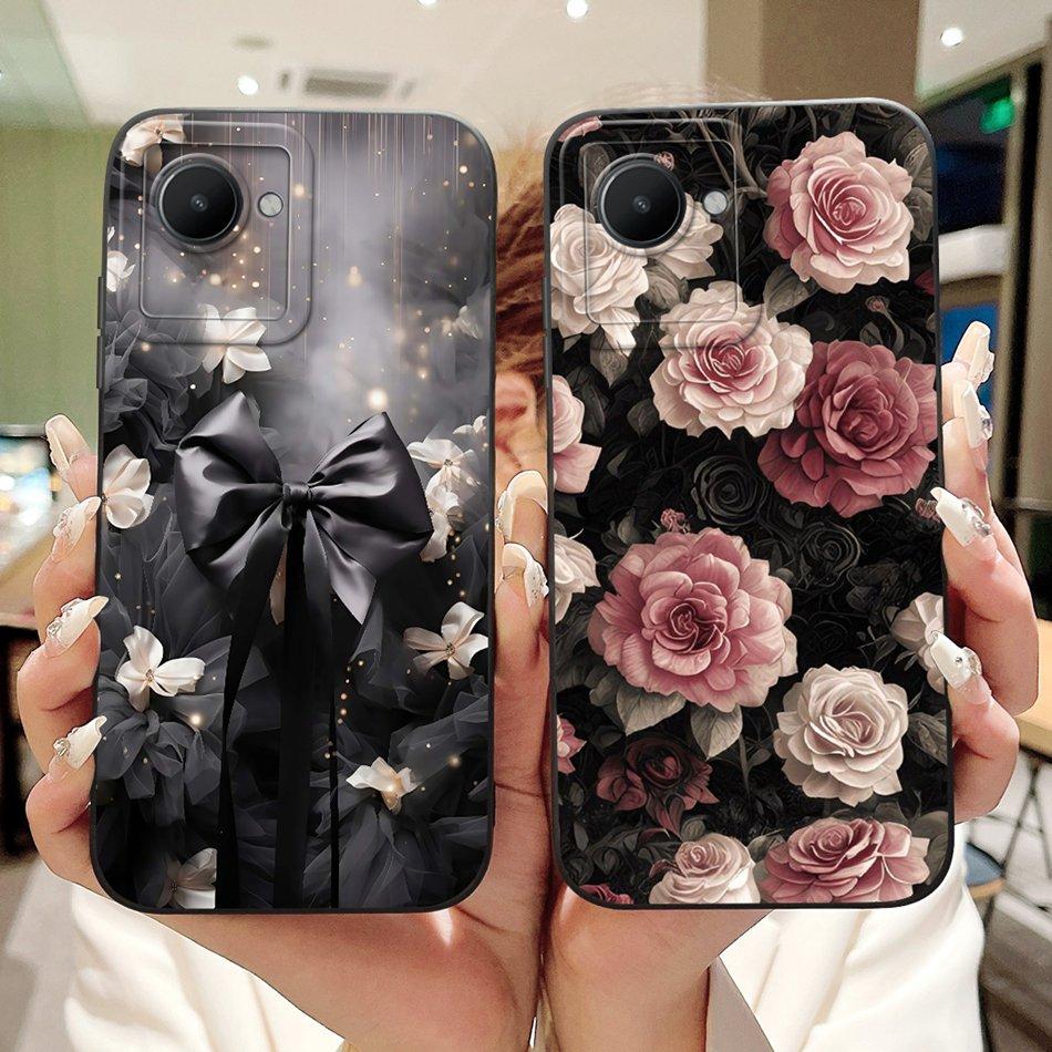 Для Realme C30 C30s Красивый Чехол для Телефона с Рисунком Розы и Бантом Для Realme C30 C30S Мягкие Силиконовые Чехлы