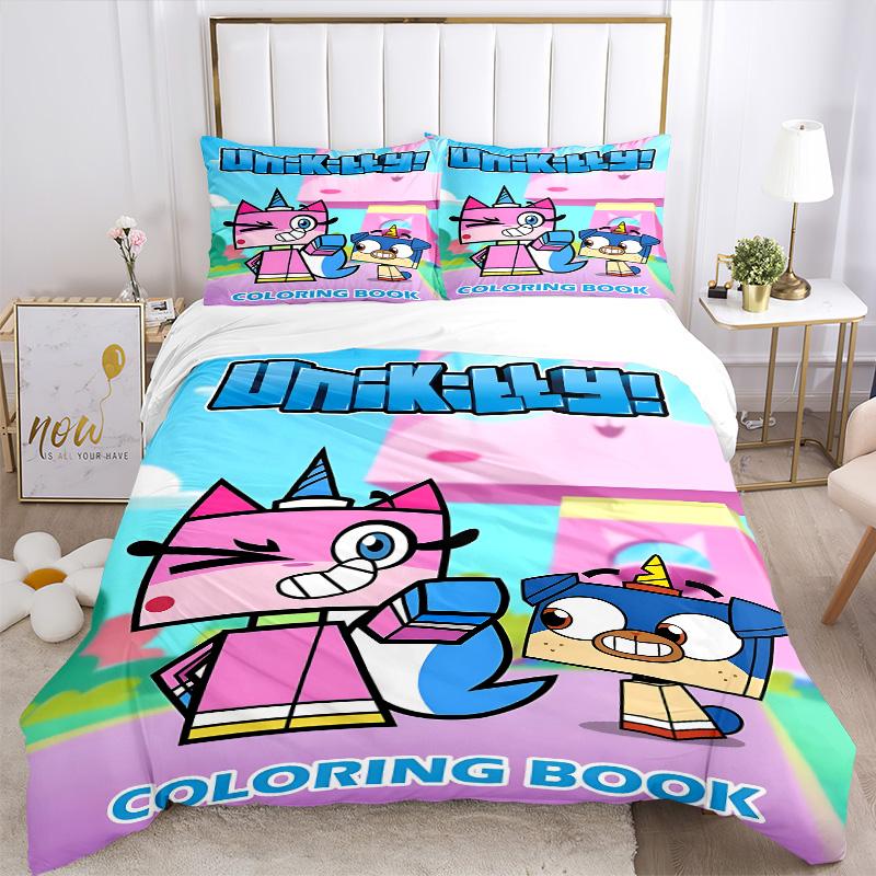 Unicorn Cartoon Book Print 3Pcs Bedding Set,Duvet Cover with 2 Bedro,Pillowcase Home Birthday Gift