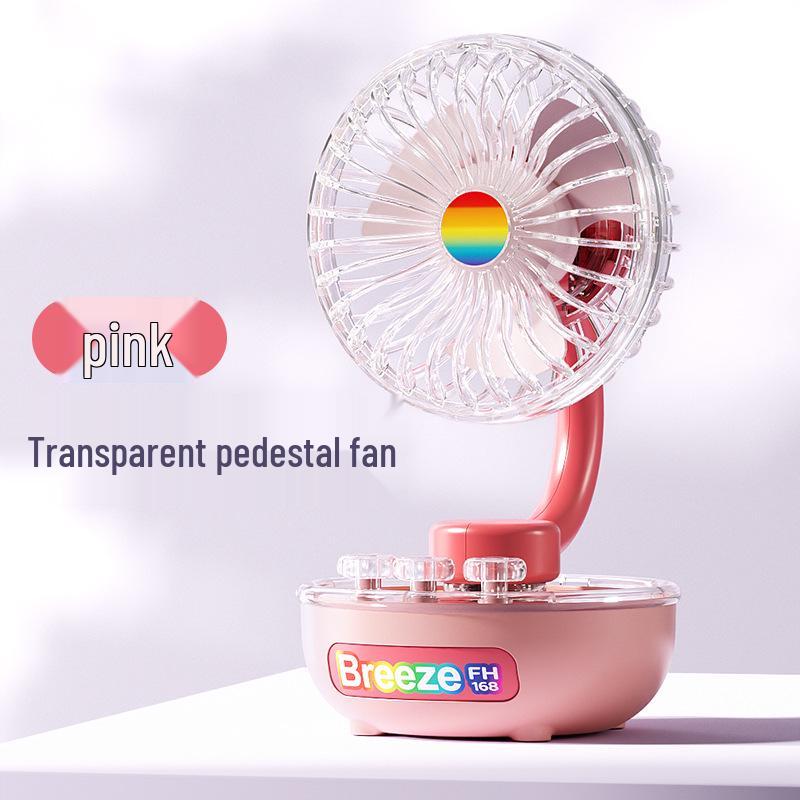 USB Rechargeable Transparent Mini Desk Fan: 3-Speed, Colorful Lights, Portable for Office and Students