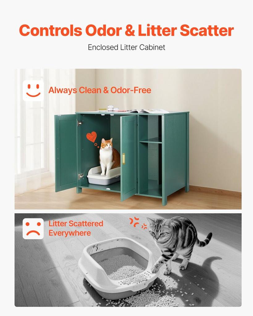 Cat Litter Robot Enclosure, 105 cm Self Cleaning Litter Box Cabinet, with Drawer & Detachable Divider, Automatic Litterbox Enclosure with Built-in