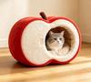 Enclosed Oval Cat Bed, All Season Cotton Pet House for Cats and Small Dogs, Washable Covered Sleeping Nest with Fruit Design