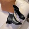 Новые ботильоны на толстом каблуке с заклепками женские 2025 осень и зима модные низкие ботильоны челси на среднем каблуке с острым носком детские