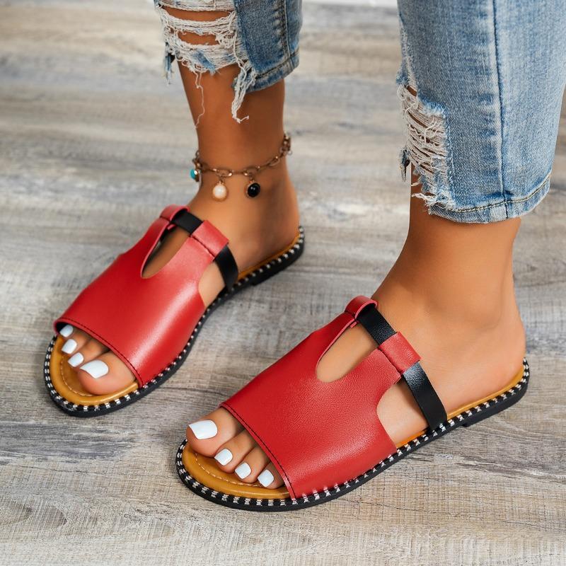 Flat-bottomed Beach Cool Slippers Women's Summer New Large-size Fish Mouth Fashion Outer Slippers