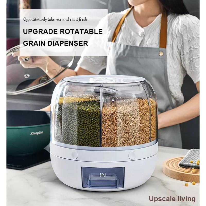 Кухонный контейнер для хранения,Контейнер для хранения продуктов питания,Вращающиеся на 360° бочки для риса, Герметичный дозатор хлопьев