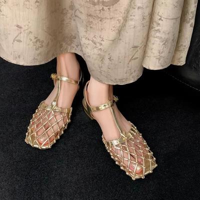 Женская обувь, новые летние европейские и американские удобные кожаные босоножки в форме птичьего гнезда из коровьей кожи на низком каблуке большого размера в римском стиле