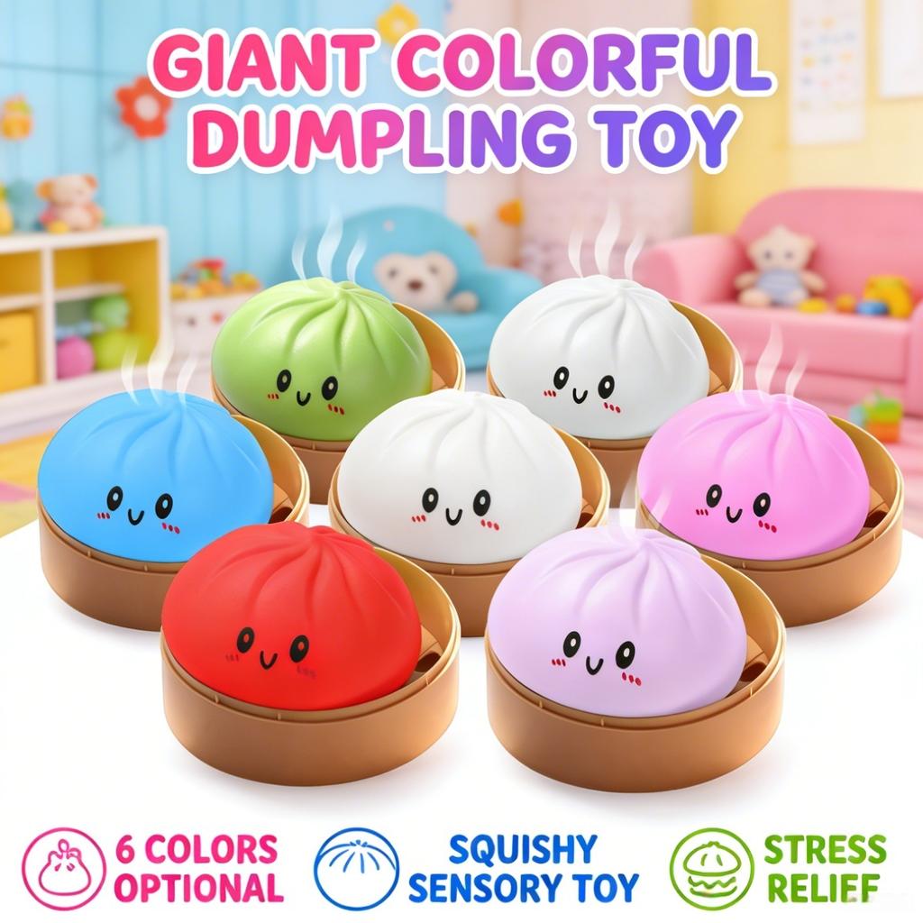 Dumpling Stress Balls Toy with Steamer Simulation Food Squishies Bun Fidget Sensory Toys for Home Desktop Decoration Party Gifts