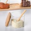 3pcs Set Glass Seasoning Jars with Bamboo Lid Spoon and Storage Tray Salt Sugar Spices Food Storage Container Kitchen Oraganizer