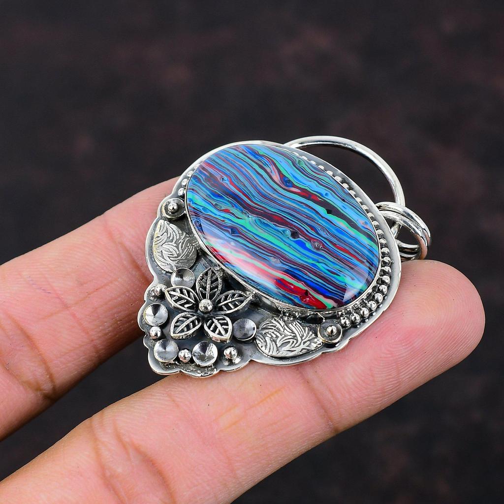 Радужный кулон из кальцинированного кремния, одно качество, ювелирные изделия из драгоценных камней, подвеска из стерлингового серебра 925 пробы, цветок ручной работы, подарок для жены, новый кулон