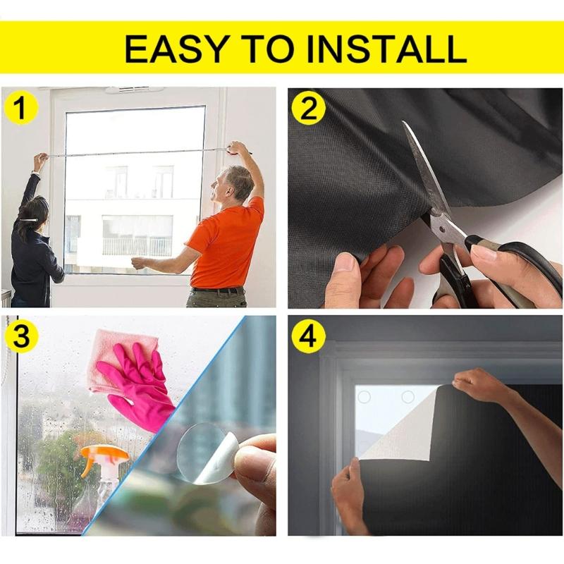 Durable Adhesive Light Reducing Curtain highlighting Silver Coating Repels Heat Works With Multiple Window Sizes 145x300cm