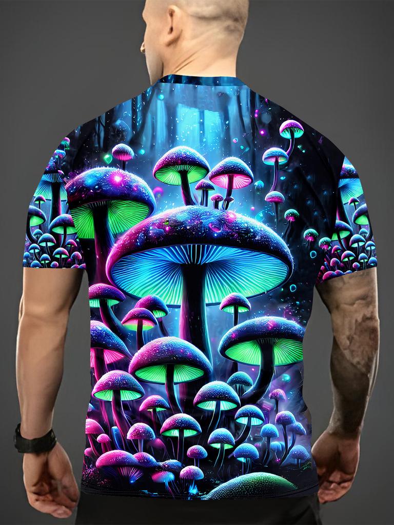 Mushroom Forest 3D Print Men'S Casual T-Shirt | Summer Breathable Round Neck Top for Outdoor Activities And Fitness | Trendy Design Perfect for