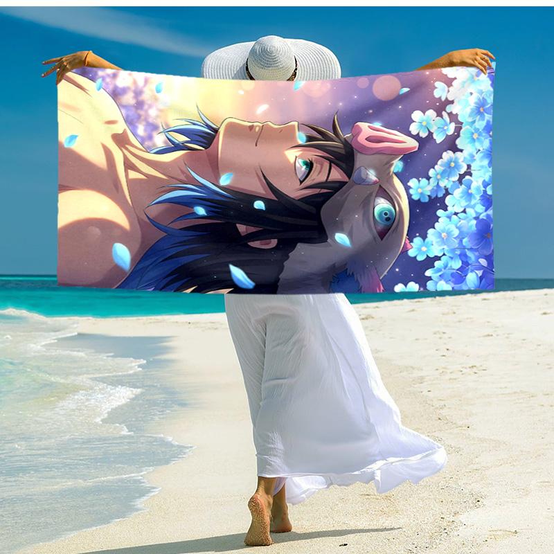 1pc Hashibira Inosuke Beach Towel, Comfortable and Thick, and Swimming/Bath/Picnic/Camping Towel, Suitable for Seaside Beaches