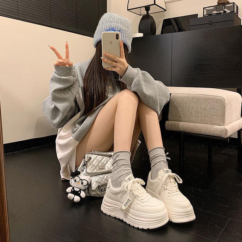 Height increase 5.5CM thick-soled women's 2026 spring new versatile board shoes non-slip casual sports shoes