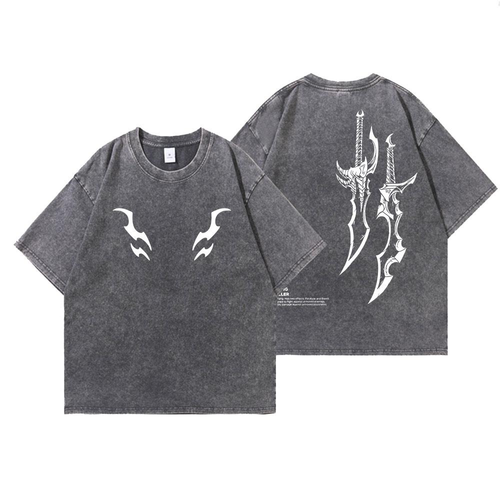 Anime Solo Leveling Print Vintage Washed Tshirt Harajuku Graphic Men Women Summer T Shirt Casual Cotton Loose Top