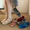 Women's Flat Ballet Shoes New Spring Summer Vintage Satin Mary Jane Shoes Female Elegant Bow Single Shoes Zapatos Mujer