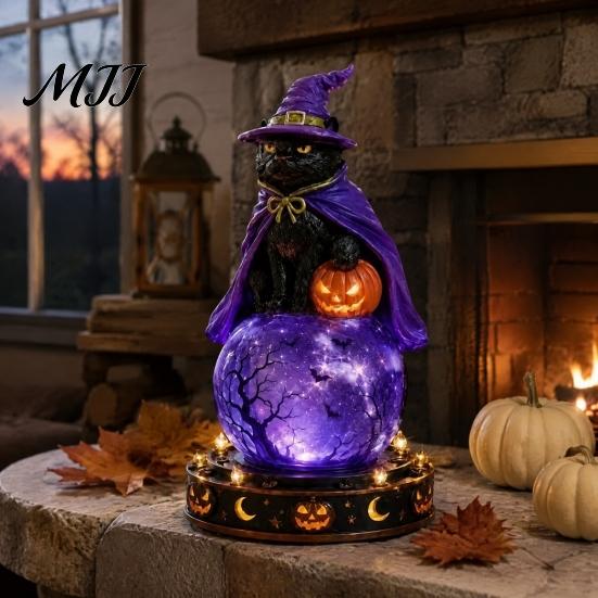 Жуткое домашнее украшение, светодиодная Хэллоуинская декорация из искусственного хрусталя, фигурка ведьмы/скелета/кошки/призрака из смолы с призрачным замком на ночь