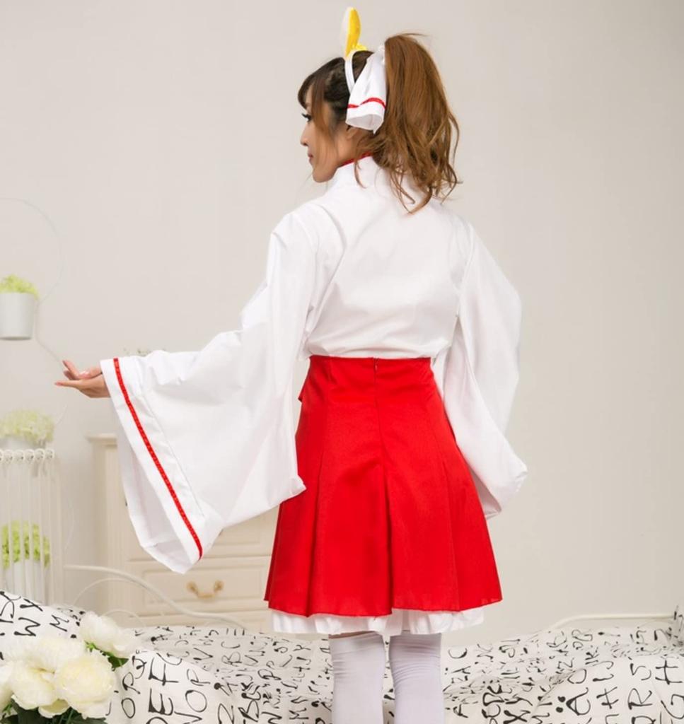 Косплей девицы-святилища, японское платье-лиса, мини-хакама, кимоно, юката, костюм для храма, лисьи уши, красные и белые [Lady Lazy] (M)