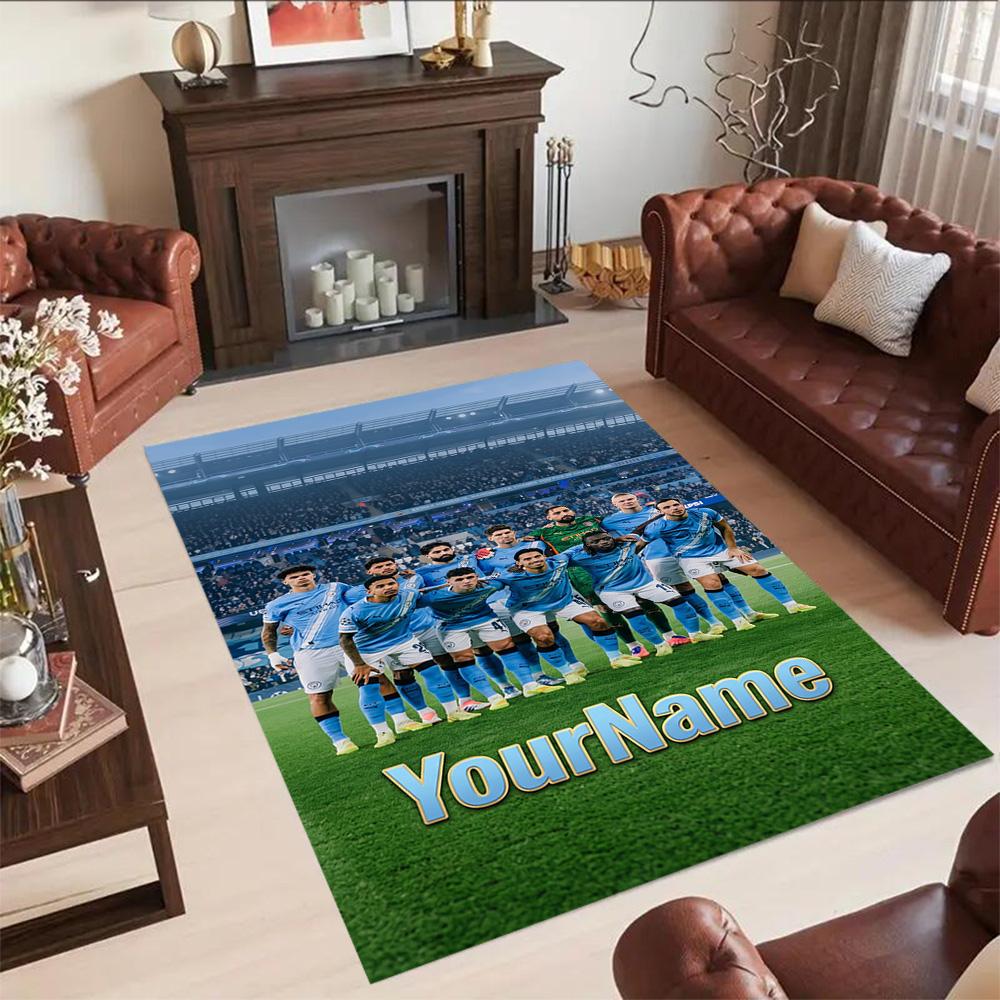 Manchester City Customizable Name Area Rug Perfect for Game Room Decorate room Balcony Entryway Anti-slip Rug Anime Office Decor