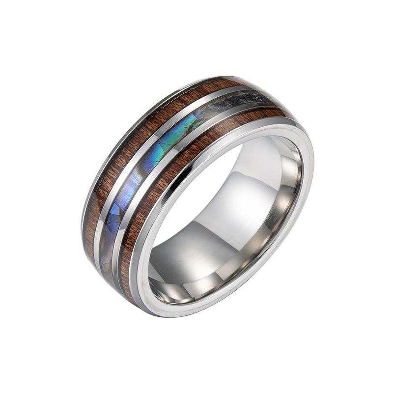 Hand-decorated Inlaid Wood Grain Imitation Shell Titanium Steel Ring European and American Popular Jewelry