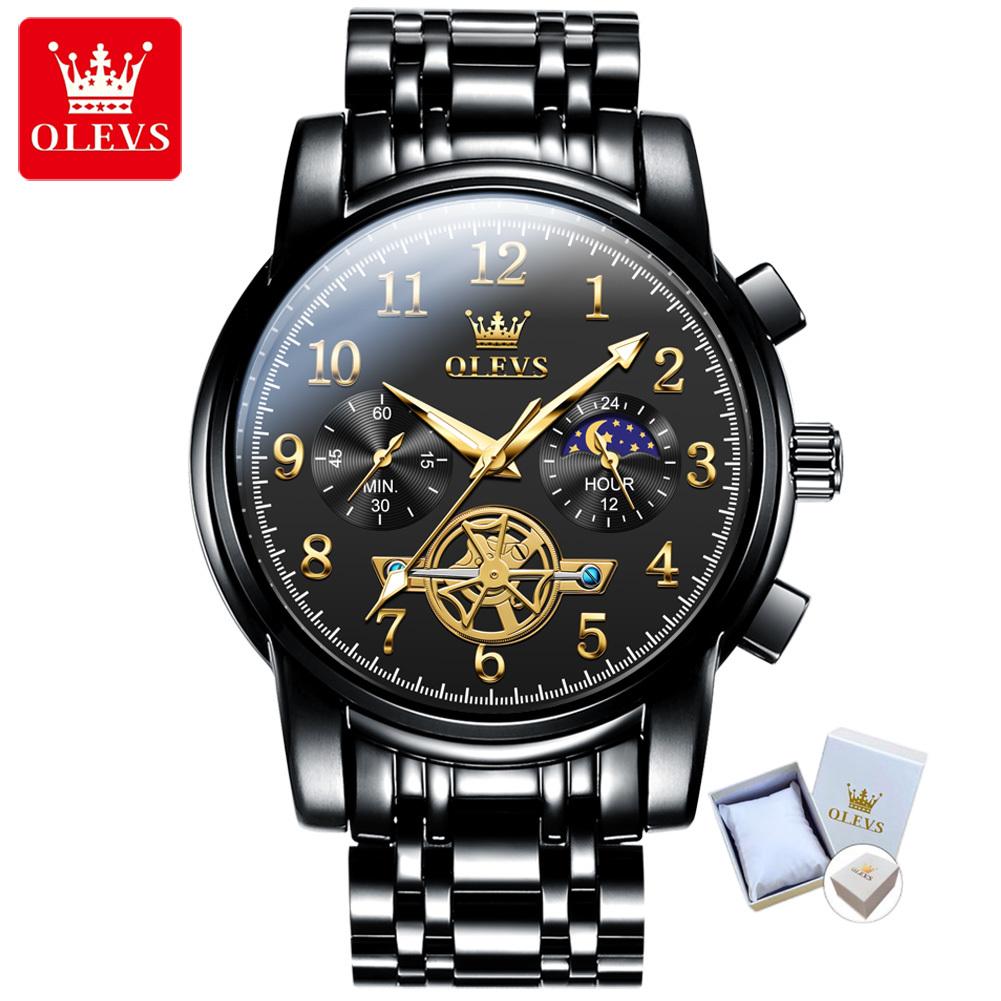 OLEVS Новые лучшие мужские часы Водонепроницаемые кварцевые, Мужские часы Мужские часы Бизнес-месяц Таблица временных кодов исправлений