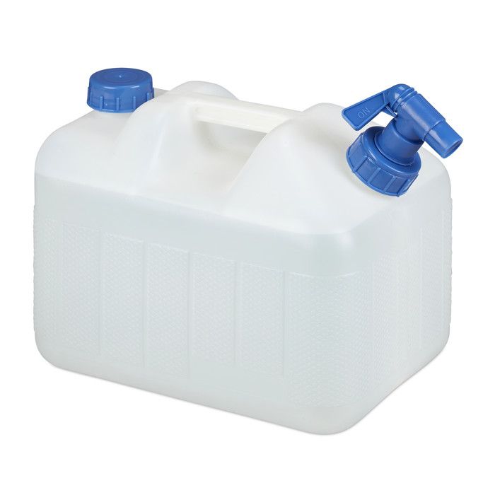 Relaxdays Jerrycan Jerricane Bidon D’eau Robinet Bouchon Réservoir 10 L Sans BPA Camping Voiture Festival, Blanc