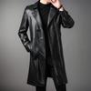 Long Leather Jacket for Men In Autumn and Winter New Style Plus Velvet Double-breasted Business Casual Fashion Leather Windbreaker Jacket for Men