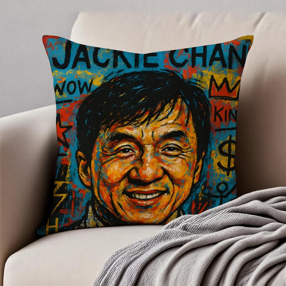 Chinese martial arts star JJackie Chan Cushion Cover Pillowcase Antidustmite Invisible Zipper Short Plush Sofa Cushion