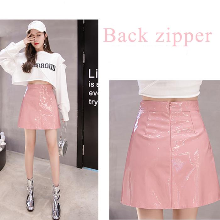 Женская сексуальная кожаная юбка из глянцевой искусственной кожи, короткая однотонная мини-юбка на молнии со средней талией, юбки-карандаш трапециевидной формы