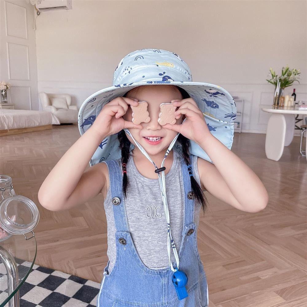 With Whistle Summer Baby Hat Neck Ear Cover Kids Beach Caps Outdoor Sports