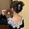 Peony Flower Grasping Clip Tassel Shark Clip Elegant Hair Clip Girl