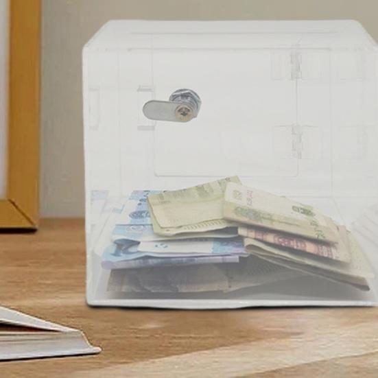 Adults Children Clear Acrylic Money Box with 2 Keys Visible Locked Piggy