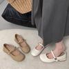 White Retro Round Head Thick Heel Mary Jane Shoes Women's 2025 New Summer French with Skirt Shallow Beanie Single Shoes