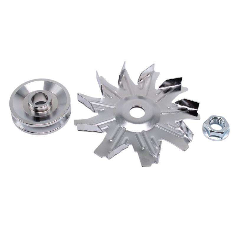 A03K-Chrome Alternator Fan And Pulley Kit For Chevy Small Block 327 350 383 400 1957 1985 Generator Pulley+Impeller