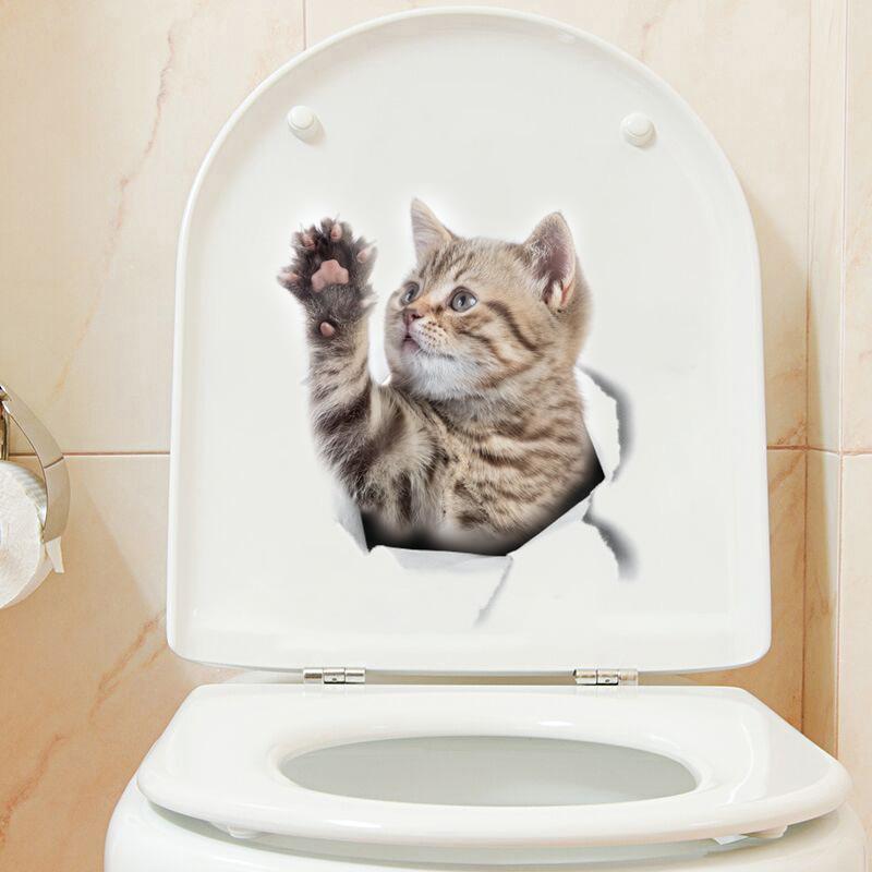 Креативная реалистичная 3D наклейка на унитаз с милым котом Vision, забавная наклейка с изображением животных для ванной комнаты, декор крышки унитаза, самоклеящаяся ПВХ, водонепроницаемая картина