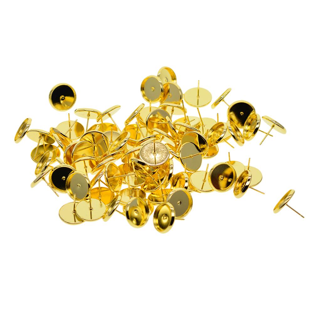 100шт Заготовки для сережек-пусетов Кабошон Пустой ободок для установки основания Золотой 12мм