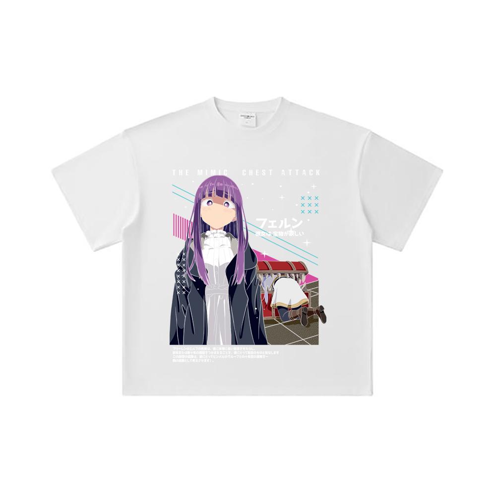 260 GSM Double Yarn 32 Count 100% Cotton Frieren V2 Mimic Chest Attack Print Unisex Heavy Cotton T Shirt… More