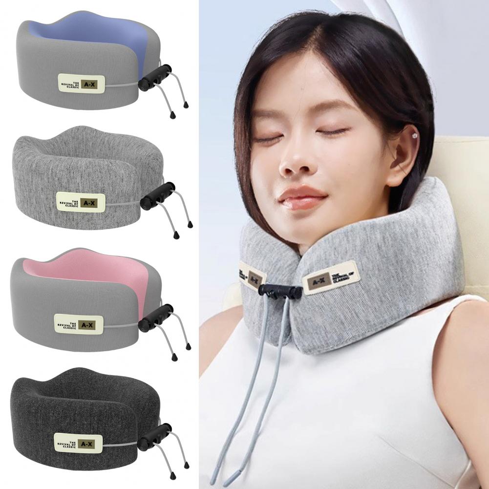 Cervical Support Travel Pillow Memory Foam U-shaped Travel Neck Pillow with Adjustable Drawstring for Pain Relief for Ultimate
