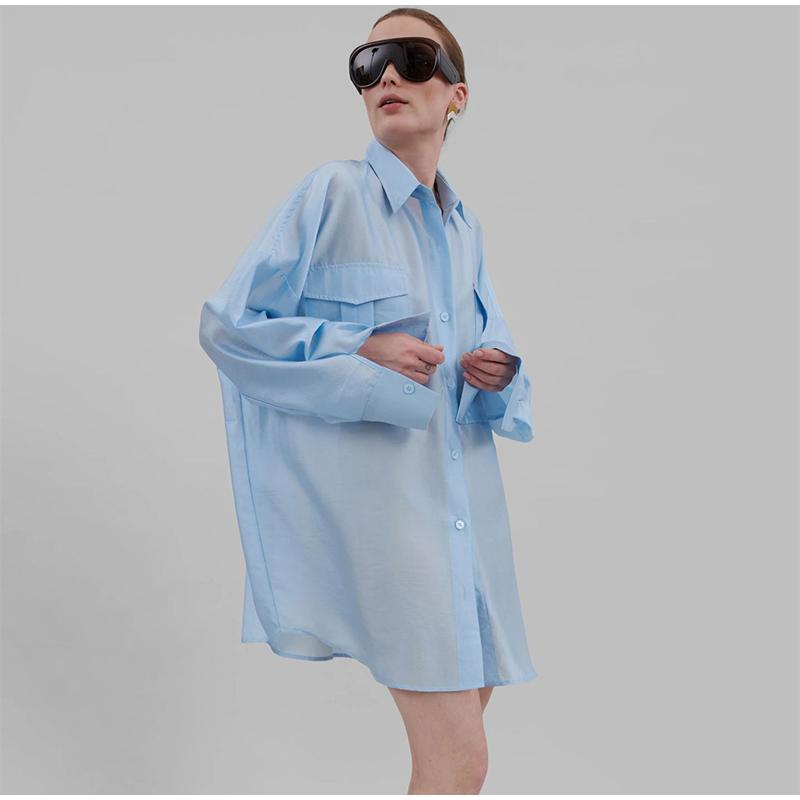 Повседневная свободная рубашка женская весна-лето лацканы пуговицы карманы блузка женская длинный рукав однотонные топы леди прохладный уютный универсальный базовый