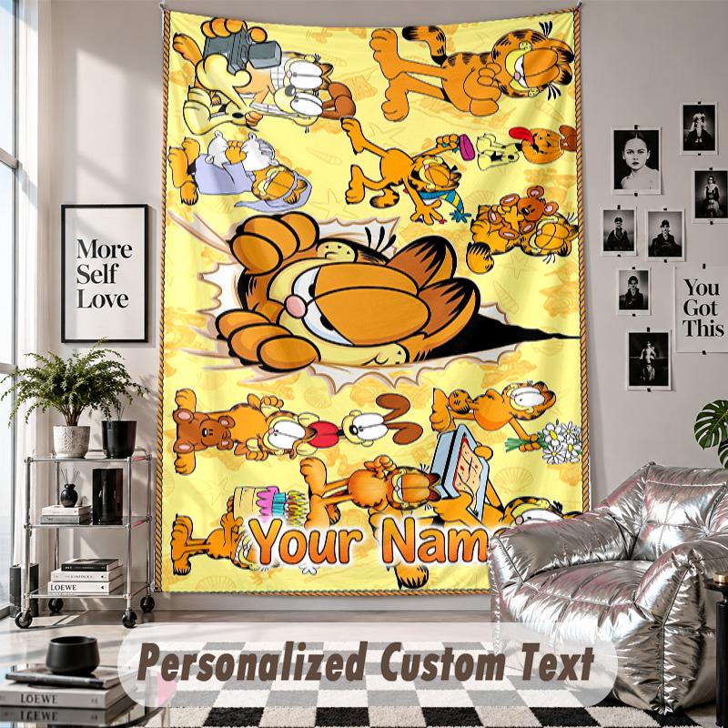 Wall Hanging Tapestry With Custom Name & Text, Garfield Decorative Tapestry For Bedroom