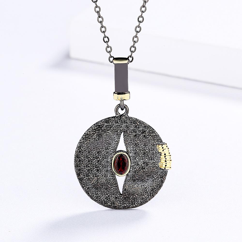 Ретро-черное золотое ожерелье с подвеской в виде диска, инкрустированного красным цирконием, серебряное ожерелье для женщин 925 пробы, праздничные украшения, свитер, цепочка