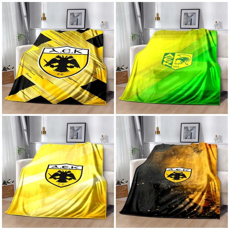 AEK FC Dynamic Line Flannel Throw Blanket, Eagle Shield Print Soft Warm Blanket for Sofa Bedroom Football Fan Gift